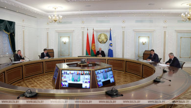 Photo of Lukashenko taking part in CIS online summit